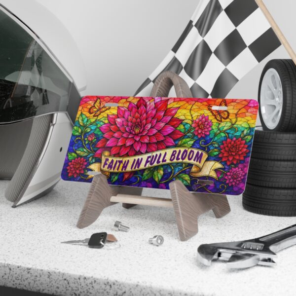 Faith in Full Bloom vanity plate | Floral Dahlia License Plate