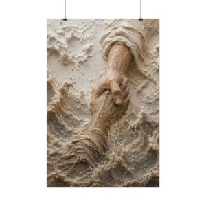 Hand of Deliverance Jesus Rescuing Poster | Matthew 14:31 Christian Wall Art | Textured Palette Knife Storm Print | Warm Beige Faith Decor