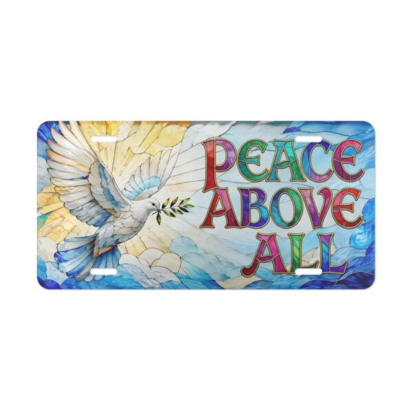 3797326708227603918_2048.jpeg Peace Above All Vanity Plate | Dove with Olive Branch, Stained Glass Style