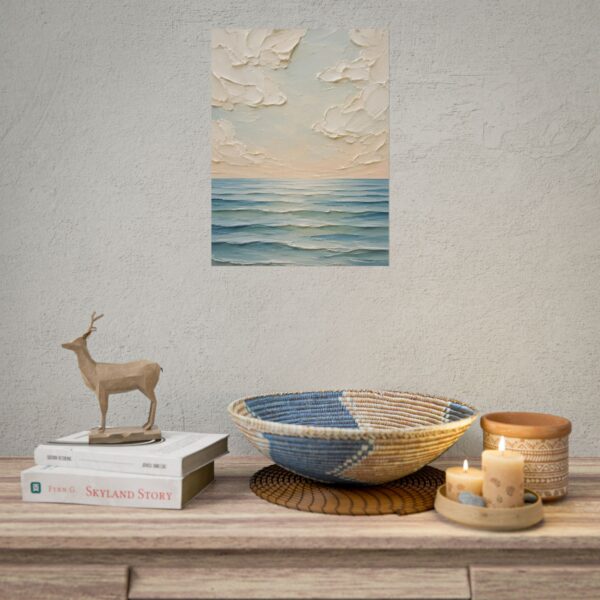 Peace Be Still Calm Sea Impasto Poster | Minimalist Christian Ocean Wall Art | Sage Green and Blue Waves Print | Textured Faith Decor