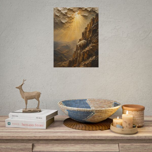 3917207135945137779_2048.jpeg Leaving the 99 Lost Sheep Impasto Poster | Christian Cliffside Oil Painting Art | Parable of the Lost Sheep | Textured Palette Knife Print