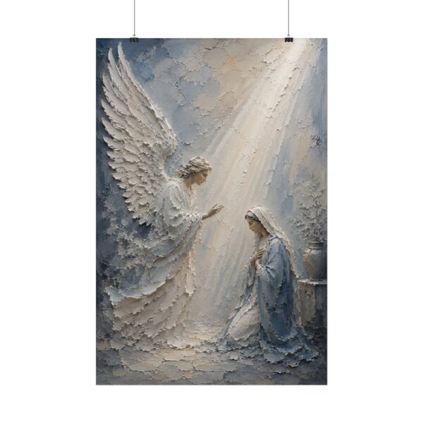 4064877582101759358_2048.jpeg The Annunciation Angel Gabriel & Mary Poster | Modern Powder Blue Christian Wall Art | Palette Knife Plaster Print | Sacred Faith Home Decor