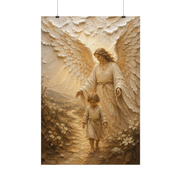 4171893126302938684_2048.jpeg The Guardian Angel Poster | Modern Nursery & Kids Room Wall Art | Textured Palette Knife Plaster Print | Warm Beige and Gold Decor