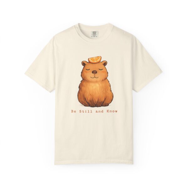 Comfort Colors® Meditating Bear with Orange Slice T-Shirt | Be Still and Know, Bible Verse Shirt, Religious Women