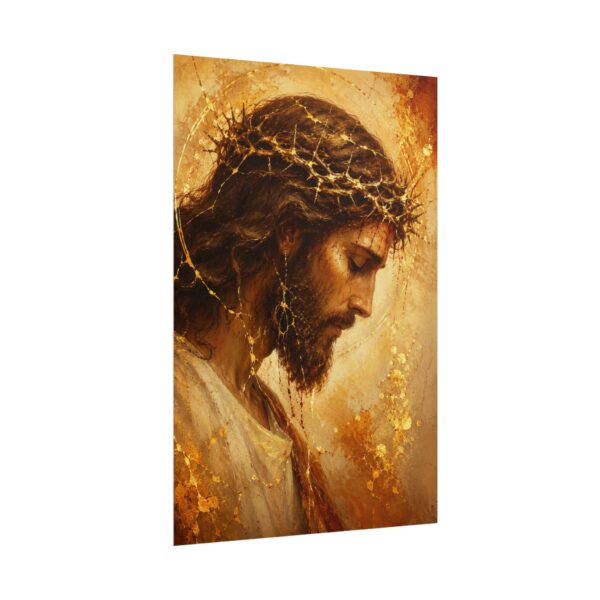 Jesus Crown of Thorns Poster | Gold Leaf Kintsugi Christian Wall Art | Christ Profile Portrait Print | Majestic Modern Religious Faith Gift