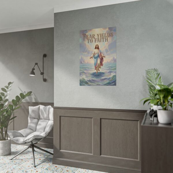 Christ Walking on the Water Oil Painting Style Poster, Fear Yields to Faith