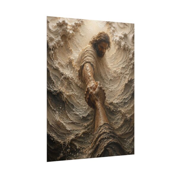 4820775008907085039_2048.jpeg The Reach of Grace Underwater Poster | Jesus Rescuing Hand Christian Art | Textured Palette Knife Storm Print | Neutral Taupe Faith Decor