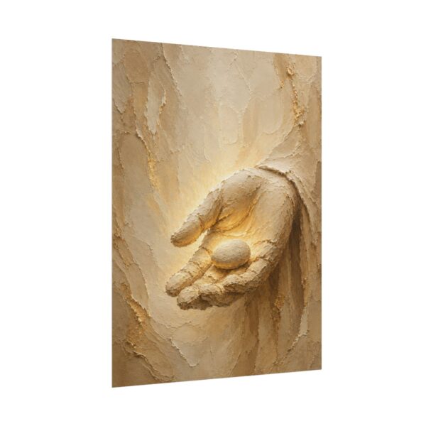 4842632405289284584_2048.jpeg Davids Stone of Faith Poster | Modern Minimalist Christian Wall Art, Textured Palette Knife Plaster Print, Boho Beige & Gold Scripture Decor
