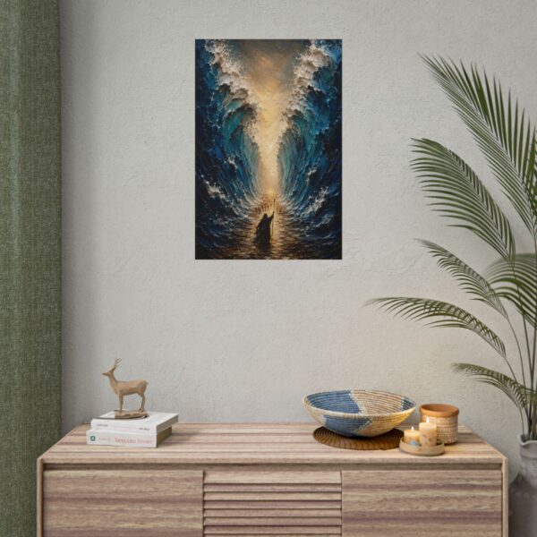 4920192995835762319_2048.jpeg Parting of the Red Sea Poster | Moses Miracle Christian Wall Art | Textured Deep Navy & Teal Impasto Print | Palette Knife Bible Story Decor