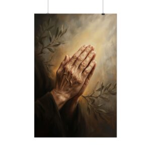 Praying Hands Wall Art Print, Christian Home Decor, Faith Poster, Religious Spiritual Gift, Olive Branch Oil Painting Effect Art