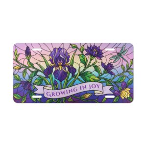 5064412940337422067_2048.jpeg Growing in Joy floral iris vanity plate | license plate, garden art