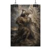 Jacob Wrestling the Angel Poster | Modern Charcoal & Ivory Christian Wall Art | Textured Palette Knife Print | Genesis 32 Biblical Decor