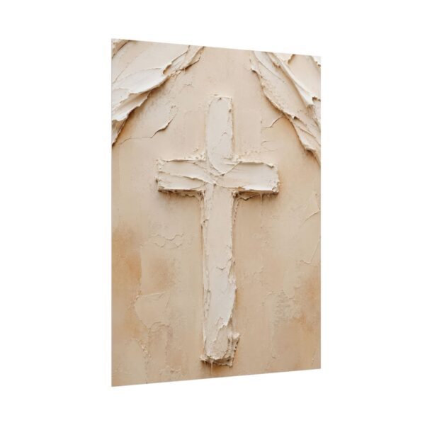 Modern Abstract Cross Impasto Poster | Minimalist Christian Wall Art | Textured Palette Knife Plaster Print | Neutral Beige Faith Home Decor