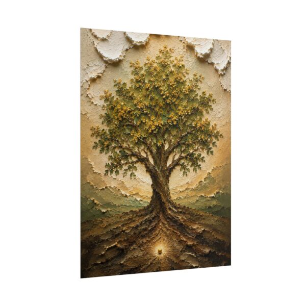 Mustard Seed Faith Impasto Poster | Matthew 17:20 Christian Wall Art | Modern Sage Green Tree Painting | Textured Scripture Print