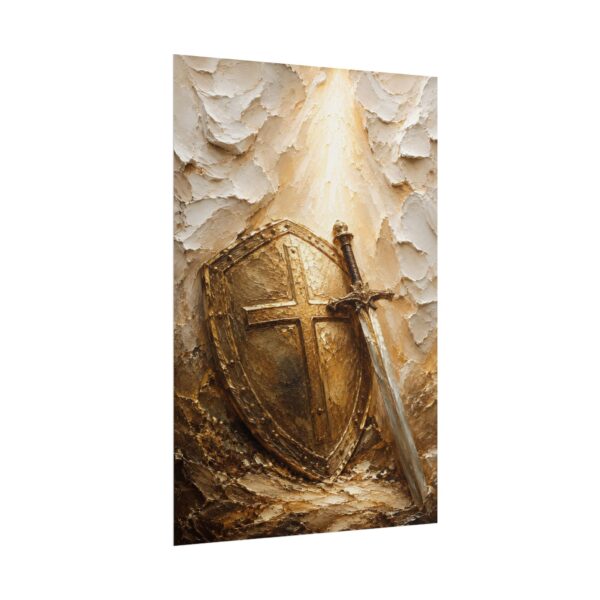 5731251573780964651_2048.jpeg Armor of God Shield and Sword Poster | Ephesians 6 Christian Wall Art | Textured Gold Impasto Paint Print | Masculine Faith Decor