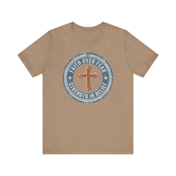 5754218185489396307_2048.jpeg Faith Over Fear Cross Tee | Strength in Belief Christian Shirt
