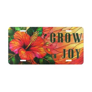 Grow in Joy floral hibiscus Vanity Plate | decorative license plate