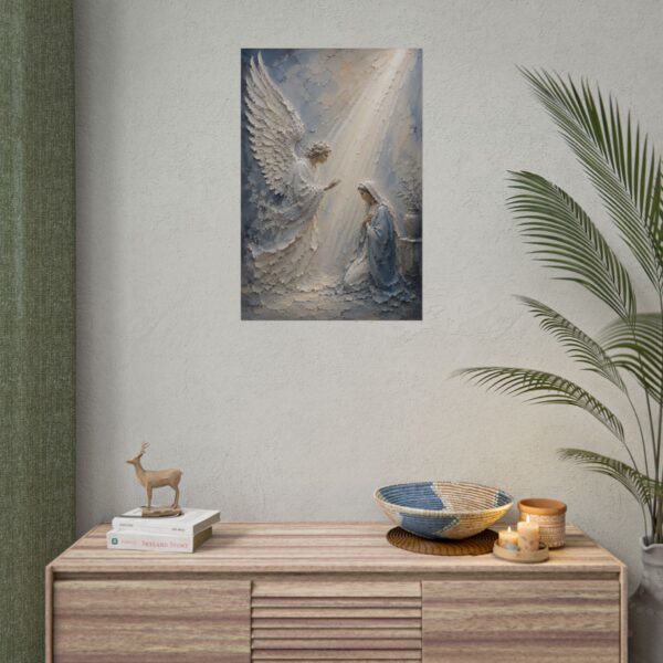 5918100030548883373_2048.jpeg The Annunciation Angel Gabriel & Mary Poster | Modern Powder Blue Christian Wall Art | Palette Knife Plaster Print | Sacred Faith Home Decor