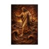 Jesus Walking on Water Poster | Rustic Wood Carving Style Christian Wall Art | Chiseled Stormy Sea Print | Religious Gift Faith Decor