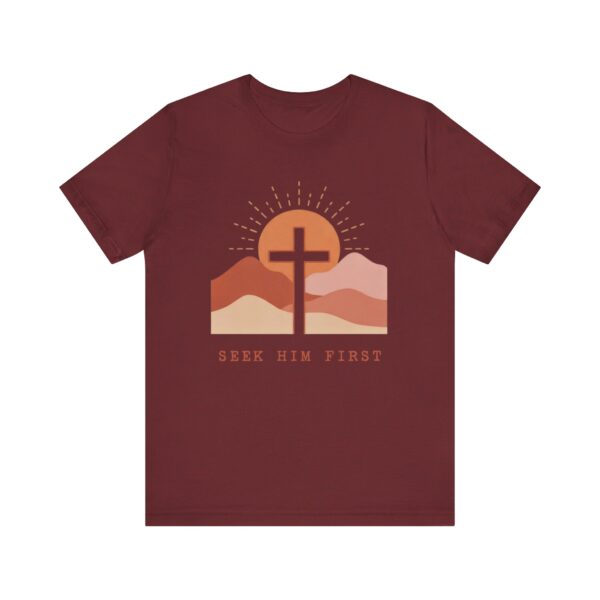Seek Him First cross sunset Tee | Christian faith shirt