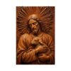 The Good Shepherd Poster | Rustic Wood Carving Style Christian Wall Art | Jesus Holding Lamb Print | Powerful Religious Gift Faith Decor