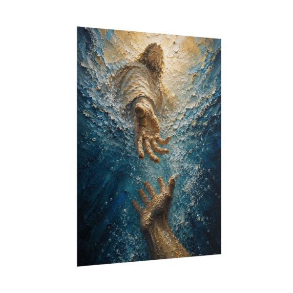 6168194875997833554_2048.jpeg Jesus Reaching Into Water Impasto Poster | The Hand of God Rescue Art | Christian Ocean Wall Decor | Textured Palette Knife Storm Print