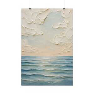 Peace Be Still Calm Sea Impasto Poster | Minimalist Christian Ocean Wall Art | Sage Green and Blue Waves Print | Textured Faith Decor