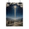 Star of Bethlehem Wise Men Poster | Modern Midnight Blue Nativity Wall Art | Textured Palette Knife Christmas Print | Holiday Faith Decor