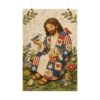 Jesus and Birds Poster | Cute Folk Art Christian Wall Art | Americana Patchwork Quilt Style Faith Print | Cozy Religious Nursery Kids Decor