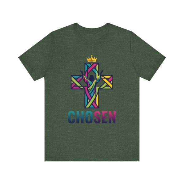 6836902970757998786_2048.jpeg Chosen Crowned Cross T-Shirt | Colorful Stained Glass Christian Faith Tee