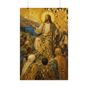 6937271501041885864_2048.jpeg Sermon on the Mount Mosaic Poster, Gustav Klimt Style Christian Wall Art, Gold Leaf Jesus Canvas Print, Biblical Art Decor