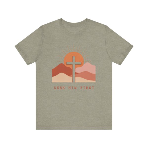 Seek Him First cross sunset Tee | Christian faith shirt