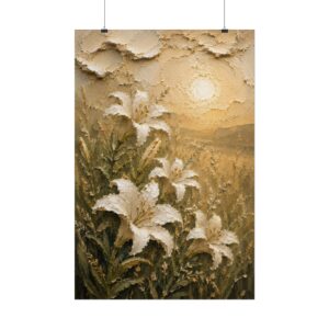 Consider the Lilies Scripture Poster | Matthew 6:28 Christian Wall Art | Modern Sage Green Impasto Print, Textured Palette Knife Wildflower