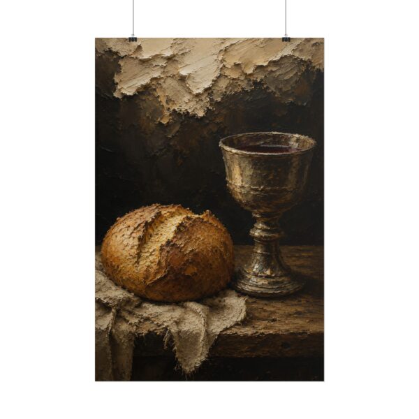 The Last Supper Elements Still Life Poster | Communion Bread and Wine Art | Moody Christian Wall Decor | Impasto Palette Knife Chalice Print