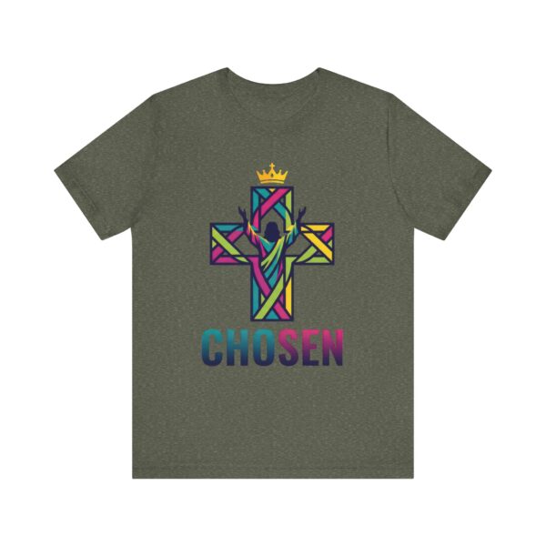 7614006529237062898_2048.jpeg Chosen Crowned Cross T-Shirt | Colorful Stained Glass Christian Faith Tee