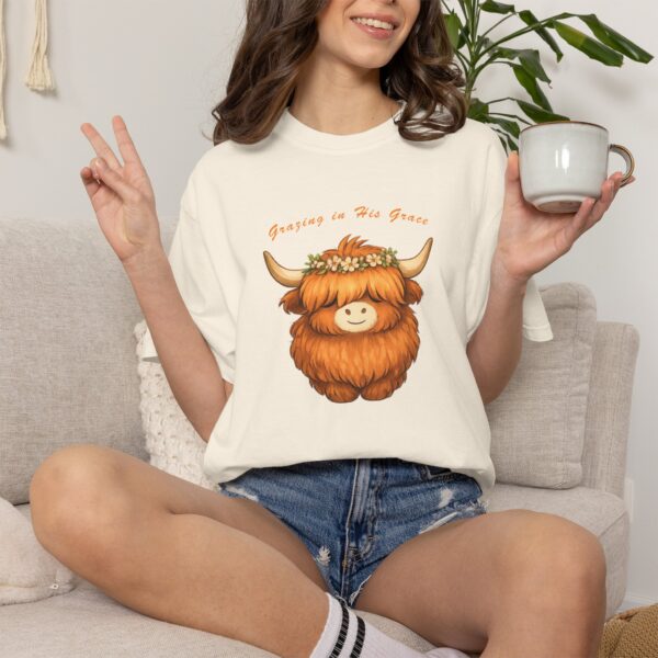 7632248842419897824_2048.jpeg Comfort Colors® Highland Cow Floral Crown T-shirt | Cute Scottish Cattle Illustration, Bible Verse Shirt, Religious Women
