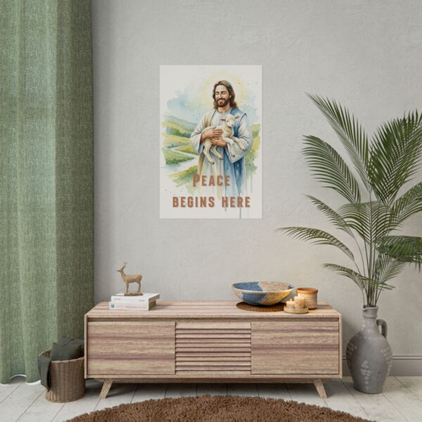 7653219996797176411_2048.jpeg Jesus Holding the Lamb Watercolor Art Poster, Peace begins here