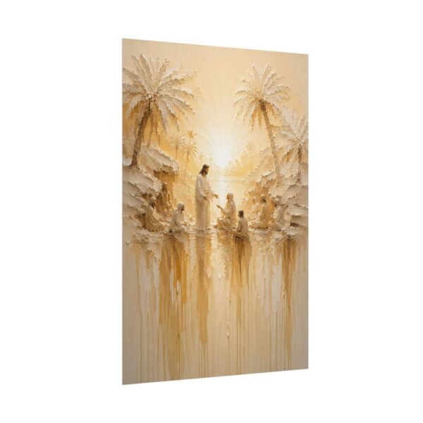 7808319518507949224_2048.jpeg Jesus and Disciples by the Shore Poster | Thick Impasto Christian Wall Art | Cream and Gold Palette Knife Print | Modern Religious Gift