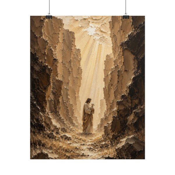 7853331803301015754_2048.jpeg The Rescued Lamb in the Highlands Poster | Lost Sheep Christian Wall Art | Modern Beige & Umber Impasto Print, Jesus and Lamb Poster