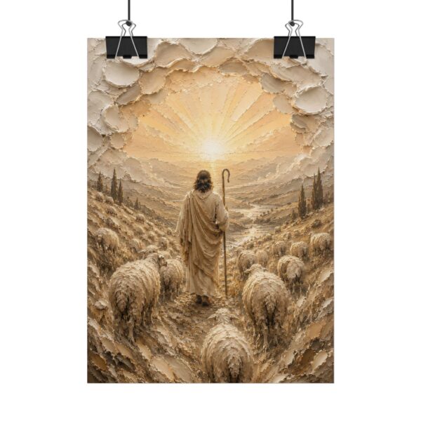 7923795287694820602_2048.jpeg The Lord is My Shepherd Poster | Psalm 23 Christian Wall Art | Modern Farmhouse Taupe & Gold Impasto Print | Palette Knife Faith Decor