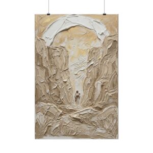 The Good Shepherd Poster | Modern Beige & Gold Christian Wall Art | Lost Sheep Valley Plaster Print | Psalm 23 Palette Knife Home Decor