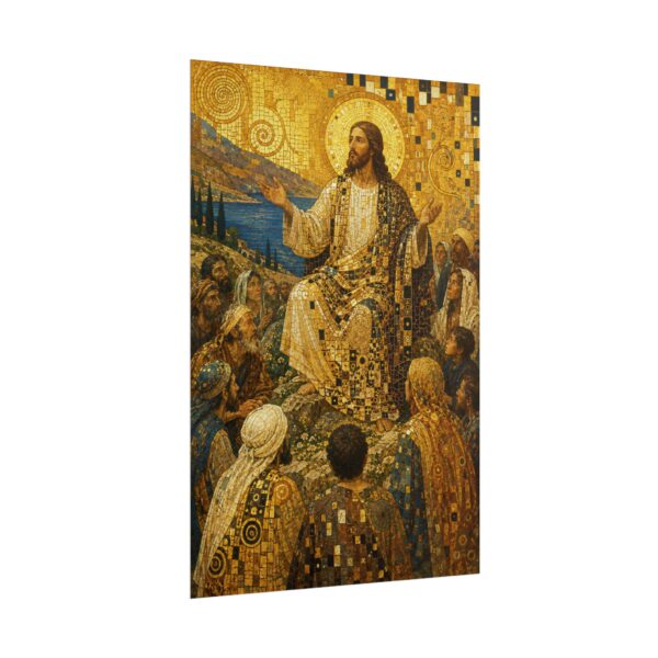 7946881932326604105_2048.jpeg Sermon on the Mount Mosaic Poster, Gustav Klimt Style Christian Wall Art, Gold Leaf Jesus Canvas Print, Biblical Art Decor
