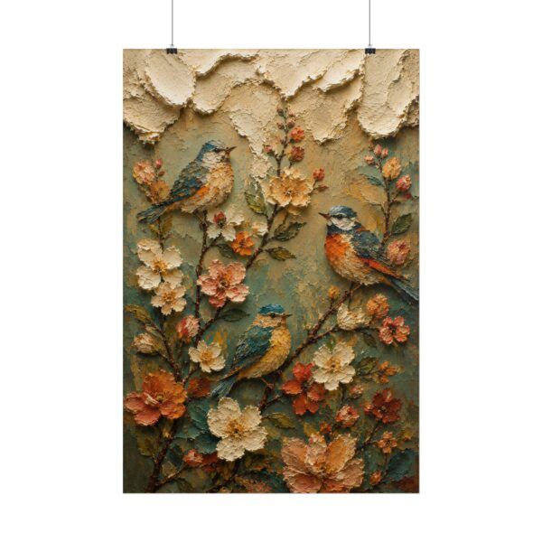 Look at the Birds Scripture Poster | Matthew 6:26 Christian Wall Art | Modern Boho Impasto Print | Textured Palette Knife Folk Art Decor