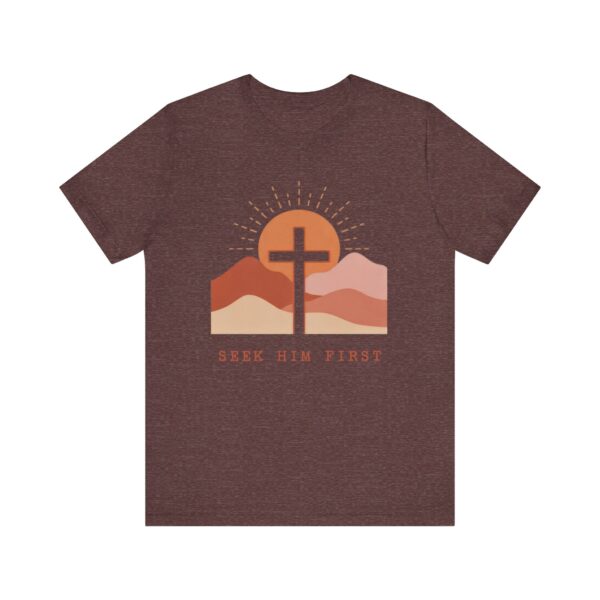 Seek Him First cross sunset Tee | Christian faith shirt