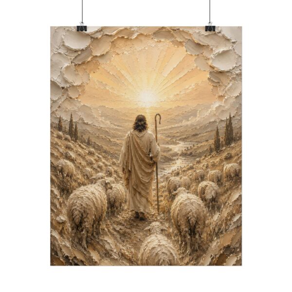 8242212253057923795_2048.jpeg The Lord is My Shepherd Poster | Psalm 23 Christian Wall Art | Modern Farmhouse Taupe & Gold Impasto Print | Palette Knife Faith Decor