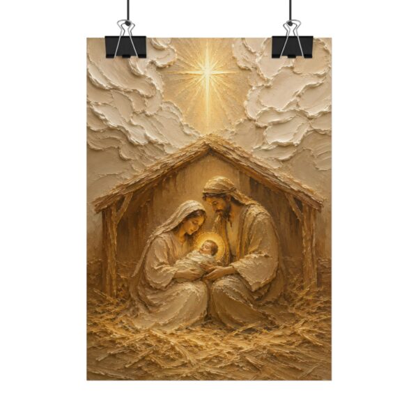 8445148049264145098_2048.jpeg Modern Minimalist Nativity Poster | Christmas Holy Family Wall Art | Textured Palette Knife Plaster Print | Warm Beige & Gold Faith Decor