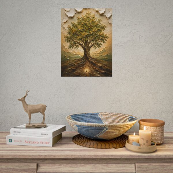 Mustard Seed Faith Impasto Poster | Matthew 17:20 Christian Wall Art | Modern Sage Green Tree Painting | Textured Scripture Print