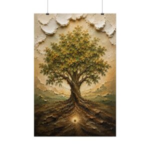 Mustard Seed Faith Impasto Poster | Matthew 17:20 Christian Wall Art | Modern Sage Green Tree Painting | Textured Scripture Print