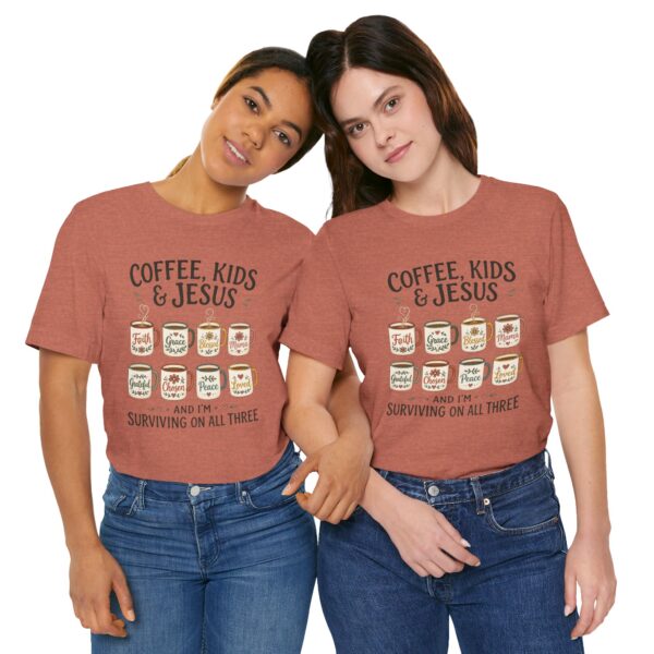 Coffee, Kids & Jesus T-Shirt | Christian Mom Tee, Surviving on All Three