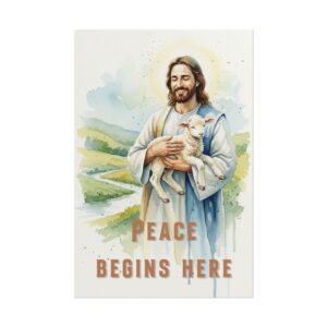 Jesus Holding the Lamb Watercolor Art Poster, Peace begins here